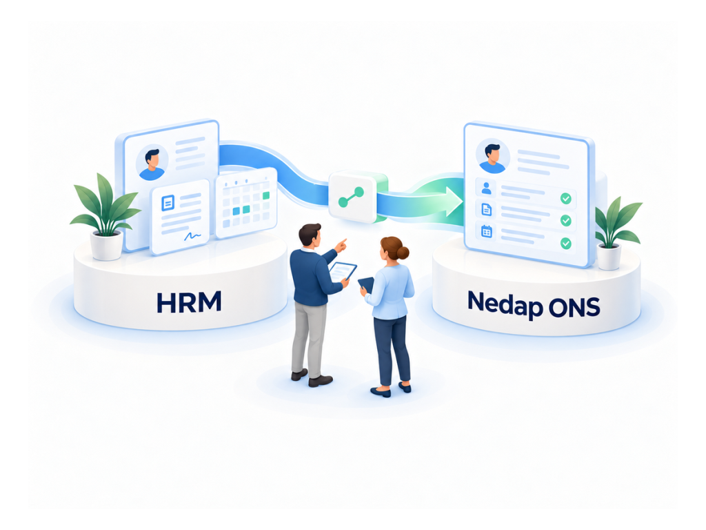 Illustratie: medewerkergegevens gaan automatisch van het HRM-systeem naar Nedap ONS