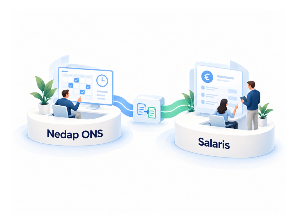 Illustratie: gewerkte uren uit Nedap ONS gaan als salarisgegevens naar het salarispakket
